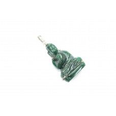 Handcrafted Pendant Sterling Silver India Hand Carved Buddha Natural Green Jade